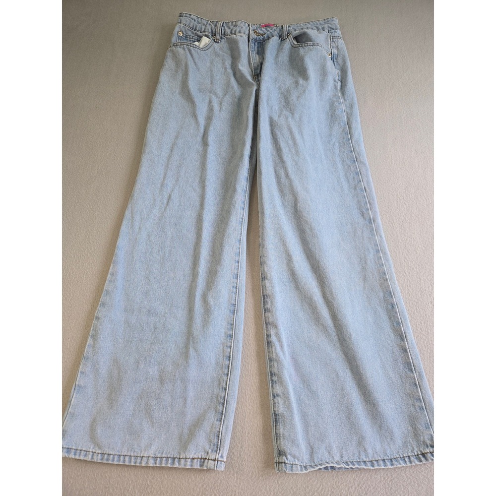 Edikted Wide Leg Jeans Womens XL‎ Light Blue High Rise Baggy Cotton Denim
